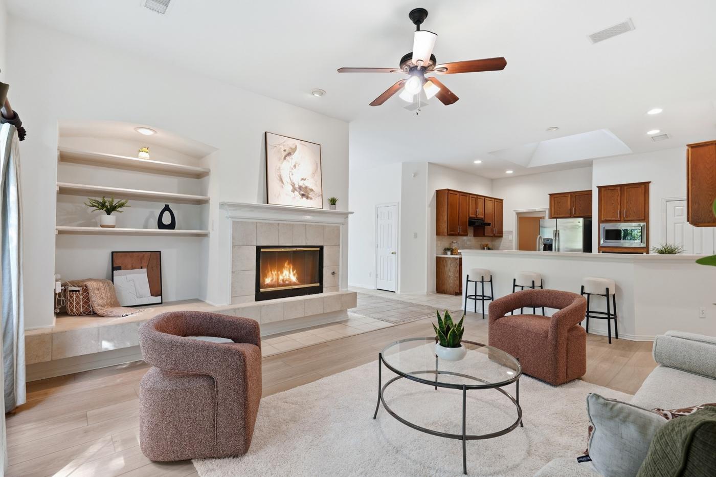Family room open to the kitchen and breakfast bar